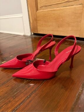 ✨NWT‼️ZARA Bright Red Patent Slingback Pointed-Toe Heels